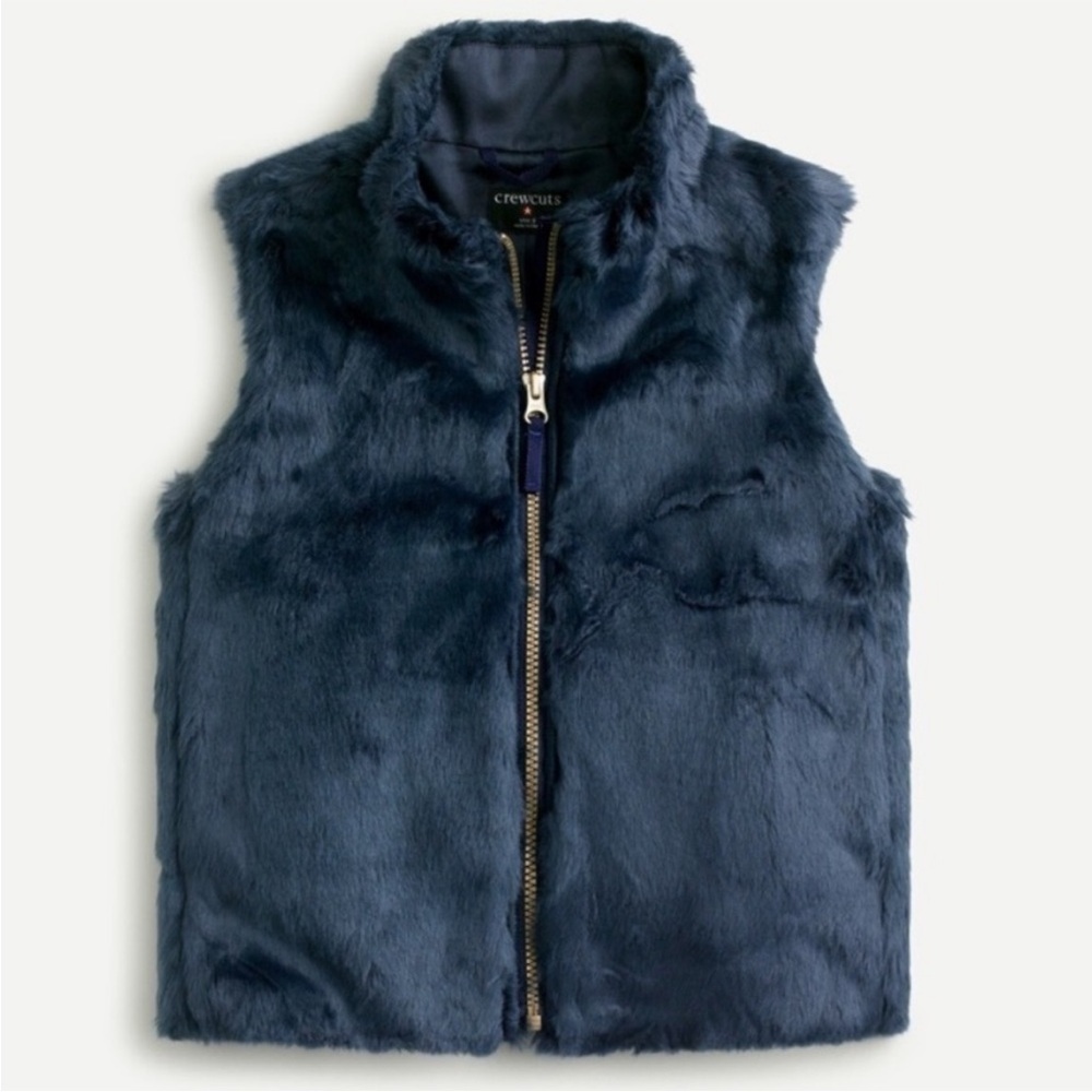 Crewcuts by J. Crew Navy Blue Faux Fur Zip Up Vest Girls Size Medium